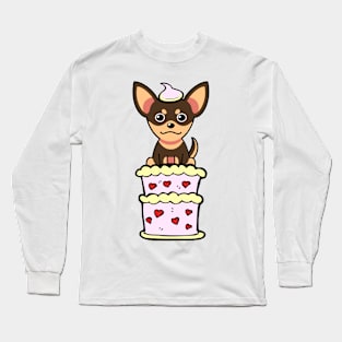 Small dog Jumping out of a cake Long Sleeve T-Shirt